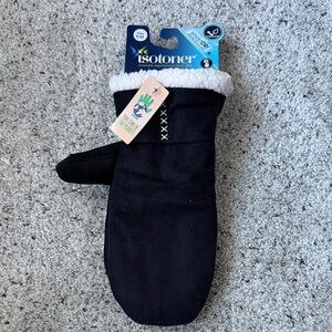 Isotoner Black Mittens with Cream Lining